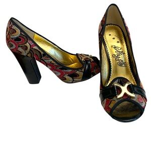Naughty Monkey Velvet Look Fabric Shoes w Gold Embellishment & Buckle,